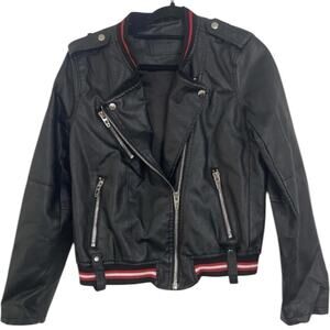 BLANKNYC Vintage Black Distressed faux Leather Jacket with Red Accents